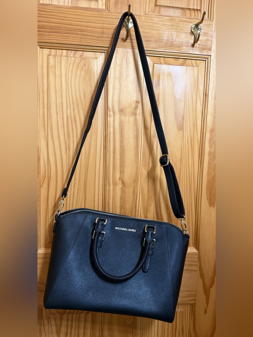 Michael Kors Black Saffiano Satchel with silver color-Tone Hardware